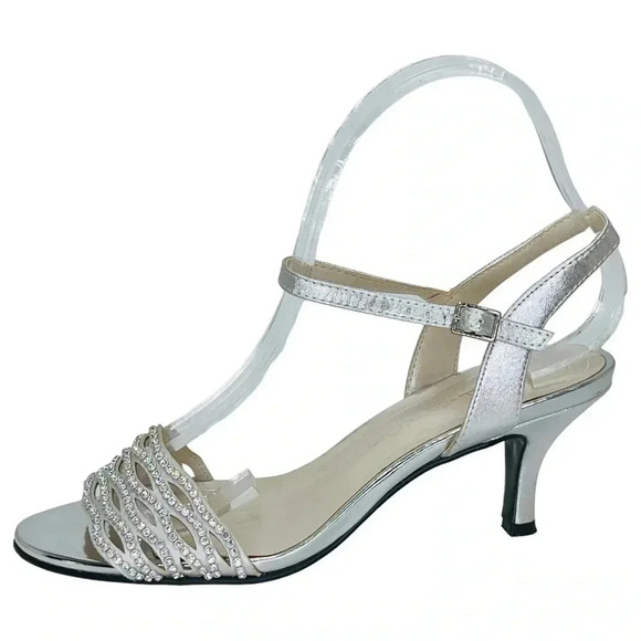 Caparros Womens Heels 7.5M Quirin Silver Faux Leather Rhinestone Slingback - Picture 2 of 12